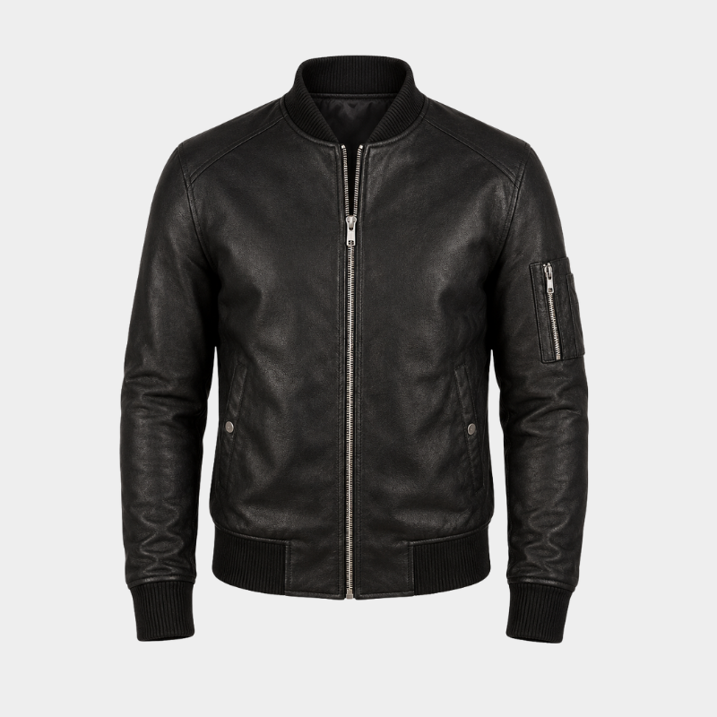 Bomia Ma-1 Distressed Black Leather Bomber Jacket