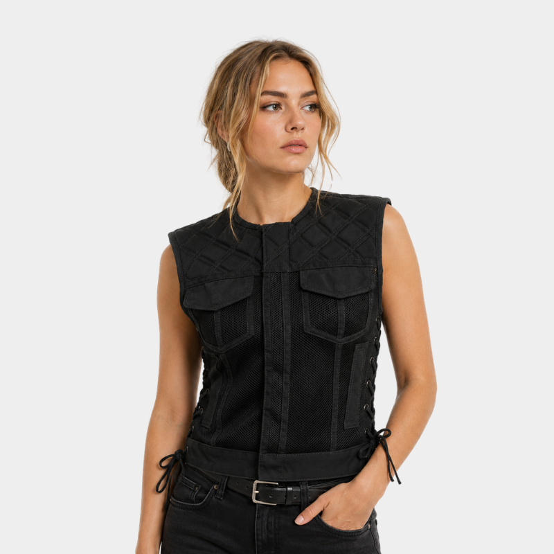 Bonnie Moto Mesh Women's Motorcycle Vest - Diamond Quilt