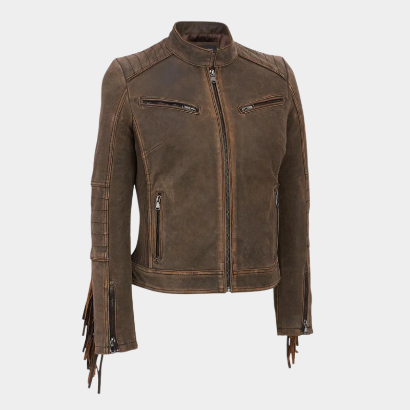 Dakota Women's Vintage Brown Fringe Leather Jacket