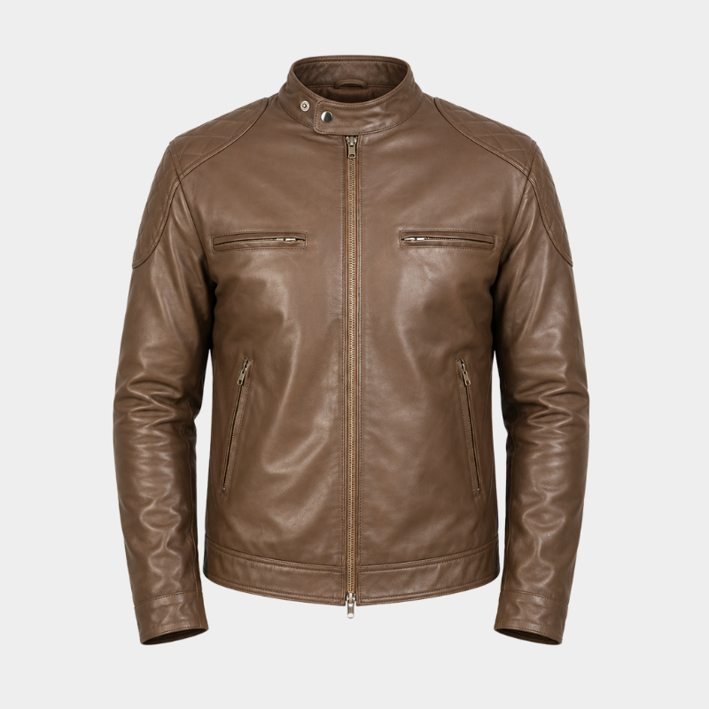 Gatsby Mocha Leather Biker Jacket