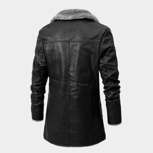 Men's Raf B3 Real Leather Long Coat Aviator Flying Bomber Sherpa-Fur Coat Black