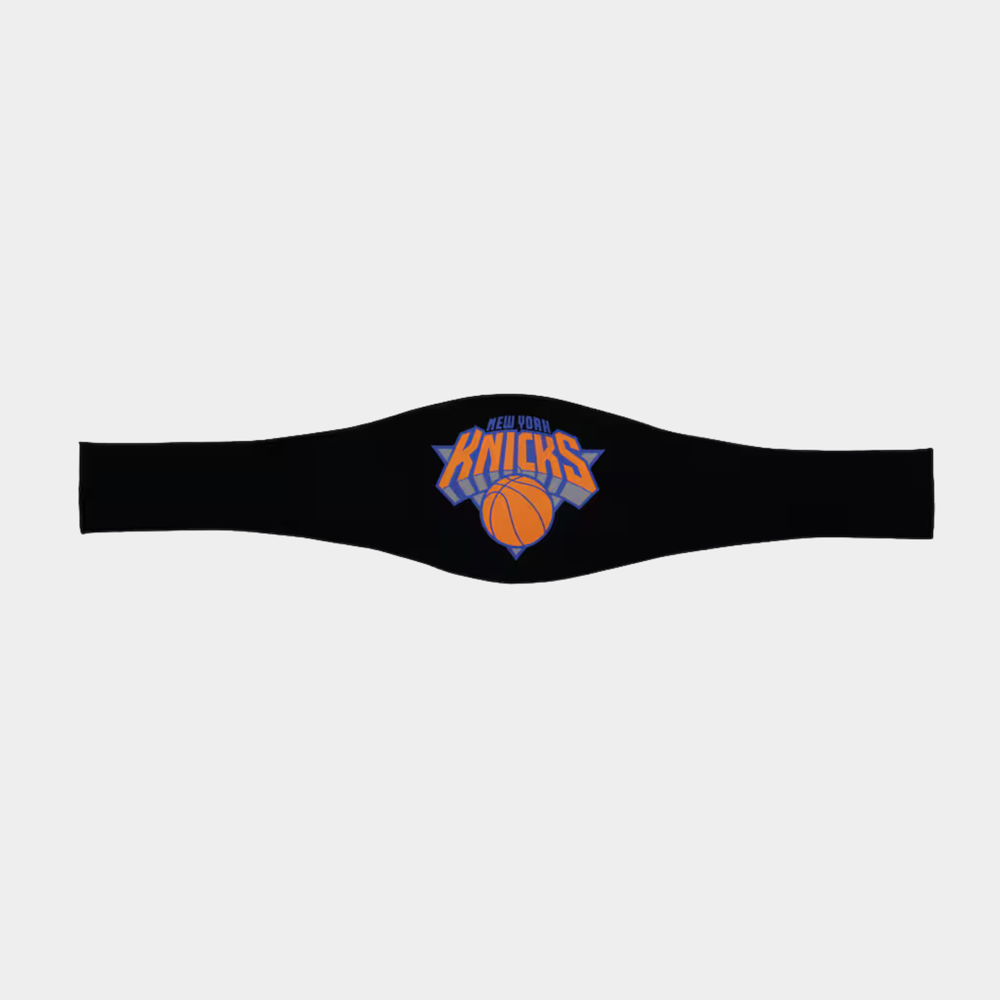 A black athletic waist wrap featuring the New York Knicks basketball team logo in orange, blue, and purple, displayed against a light gray background.