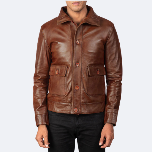 Columbus Brown Leather Bomber Jacket
