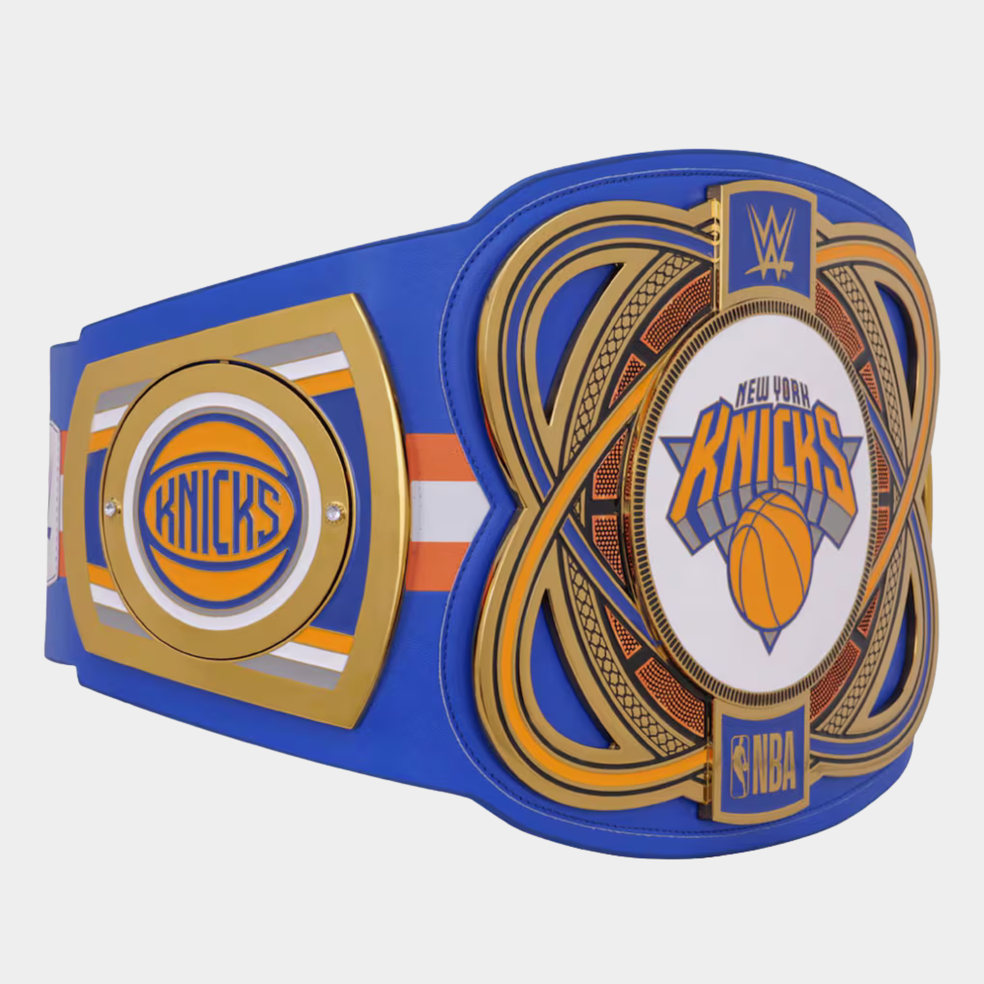 New York Knicks championship belt with NBA logo on a white background