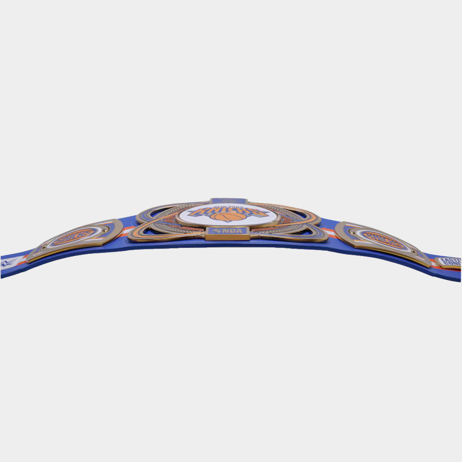 A blue and gold championship-style belt with a central circular medallion, shown against a plain light gray background.