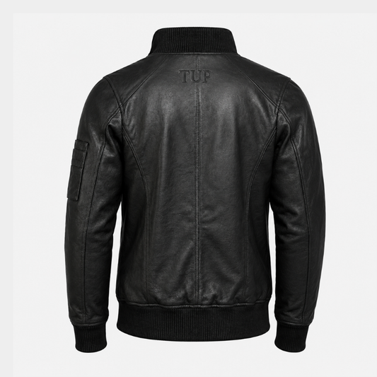 Bomia Ma-1 Distressed Black Leather Bomber Jacket