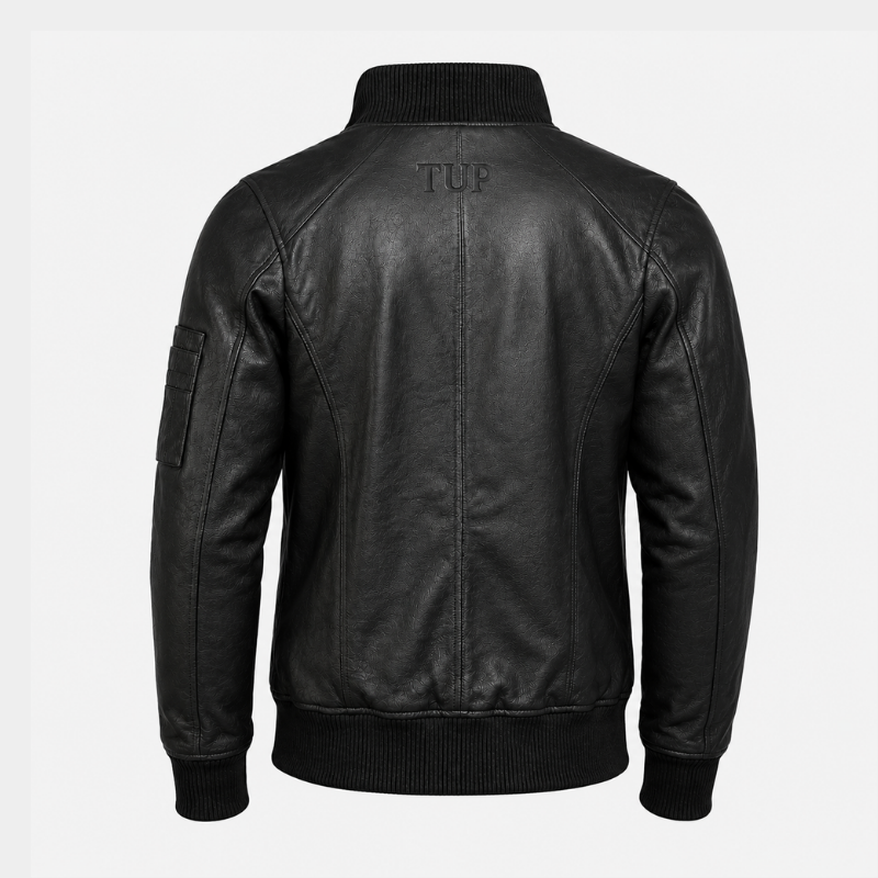 Bomia Ma-1 Distressed Black Leather Bomber Jacket