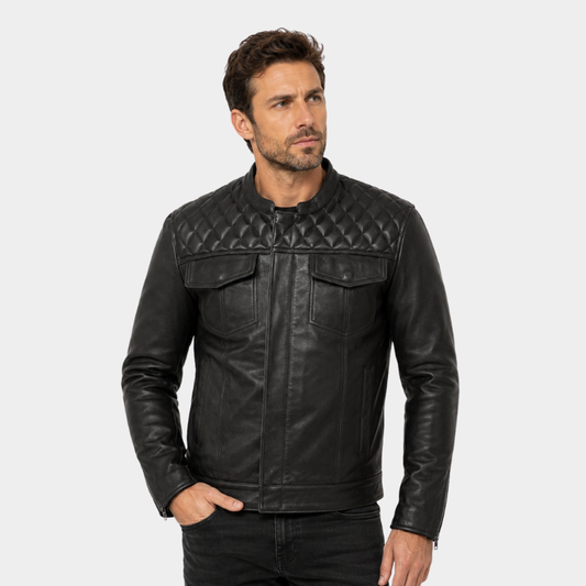 Cinder Men's Cafe Style Leather Jacket