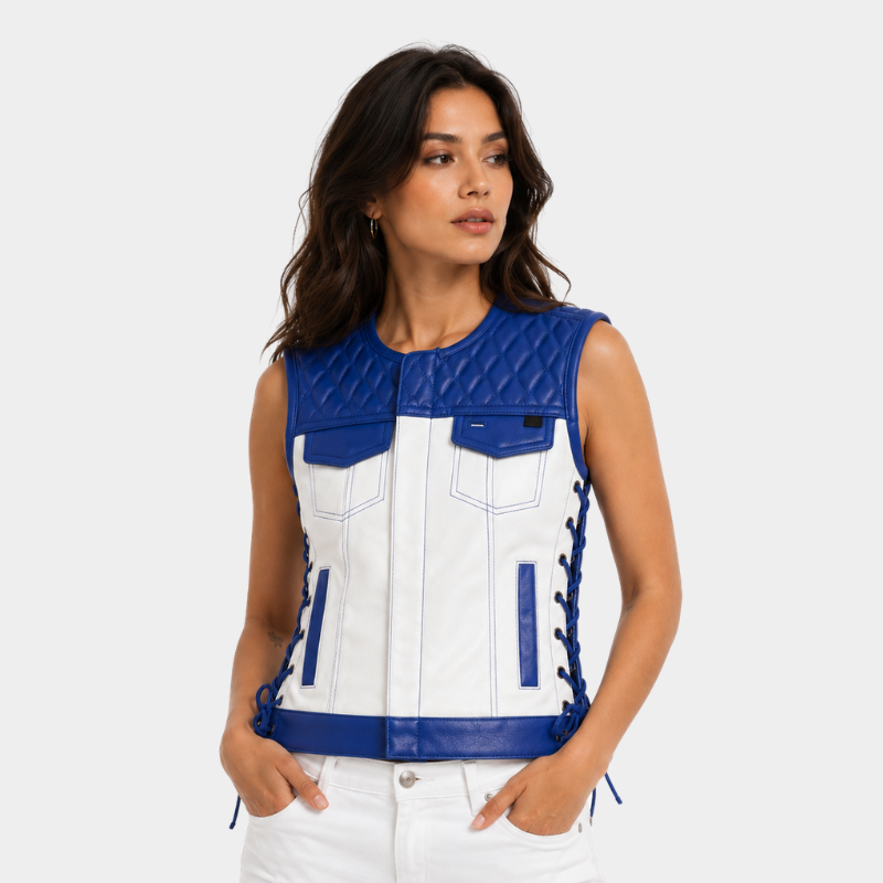 Cobalt - Women's Motorcycle Leather Vest - Limited Edition
