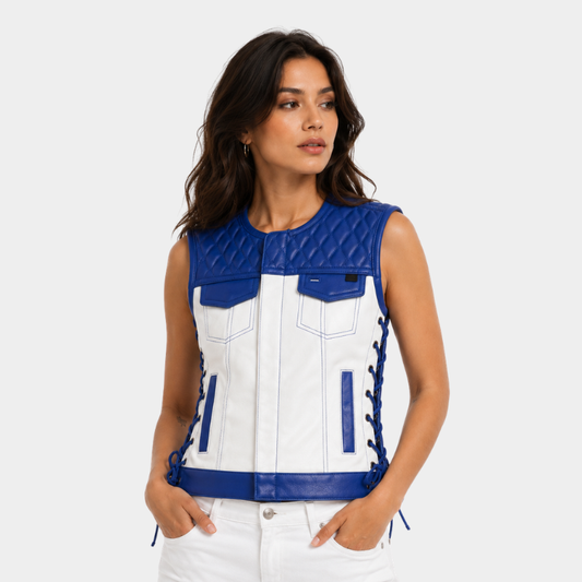 Cobalt - Women's Motorcycle Leather Vest - Limited Edition