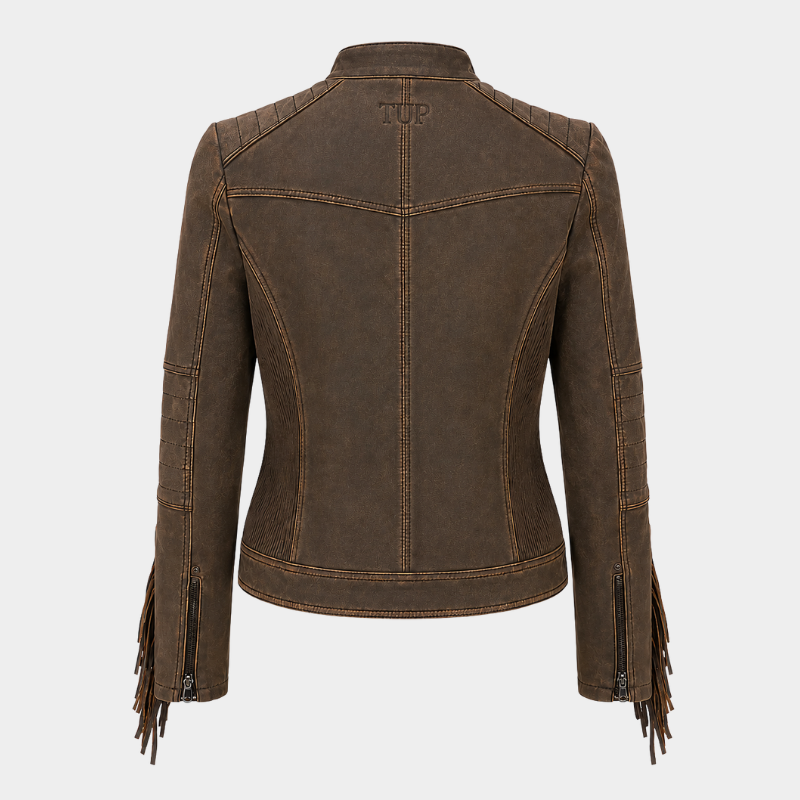 Dakota Women's Vintage Brown Fringe Leather Jacket
