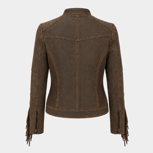Dakota Women's Vintage Brown Fringe Leather Jacket