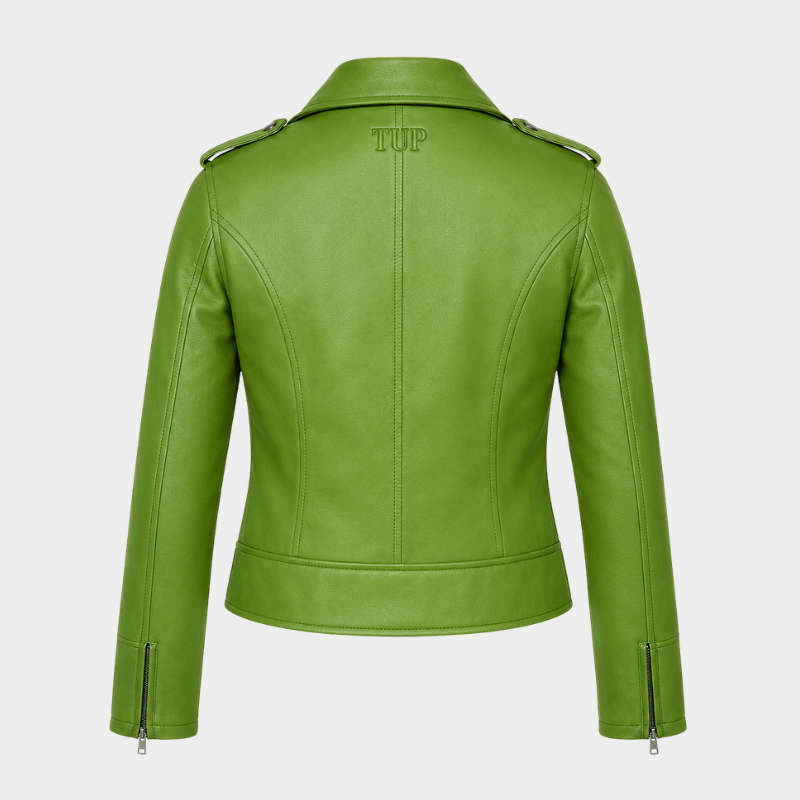 Emerald Edge Women's Green Leather Biker Jacket