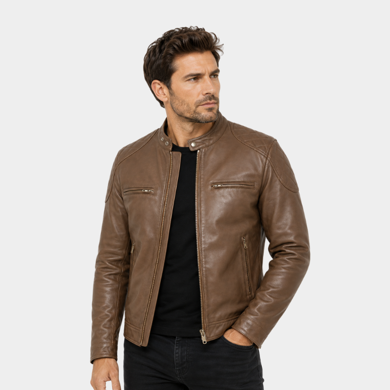 Gatsby Mocha Leather Biker Jacket