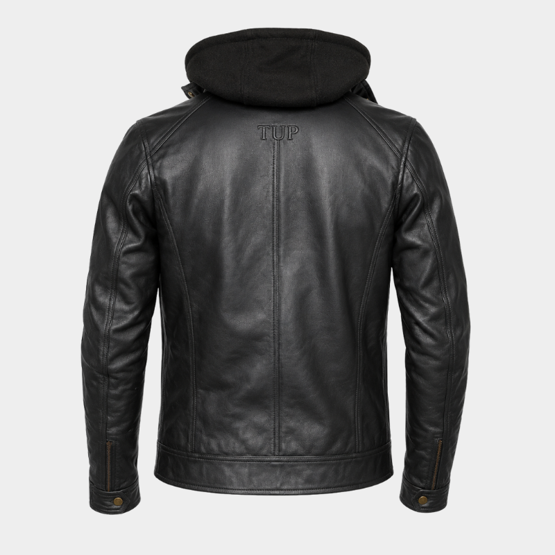 Hector Black Hooded Leather Biker Jacket