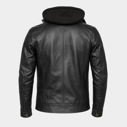 Hector Black Hooded Leather Biker Jacket