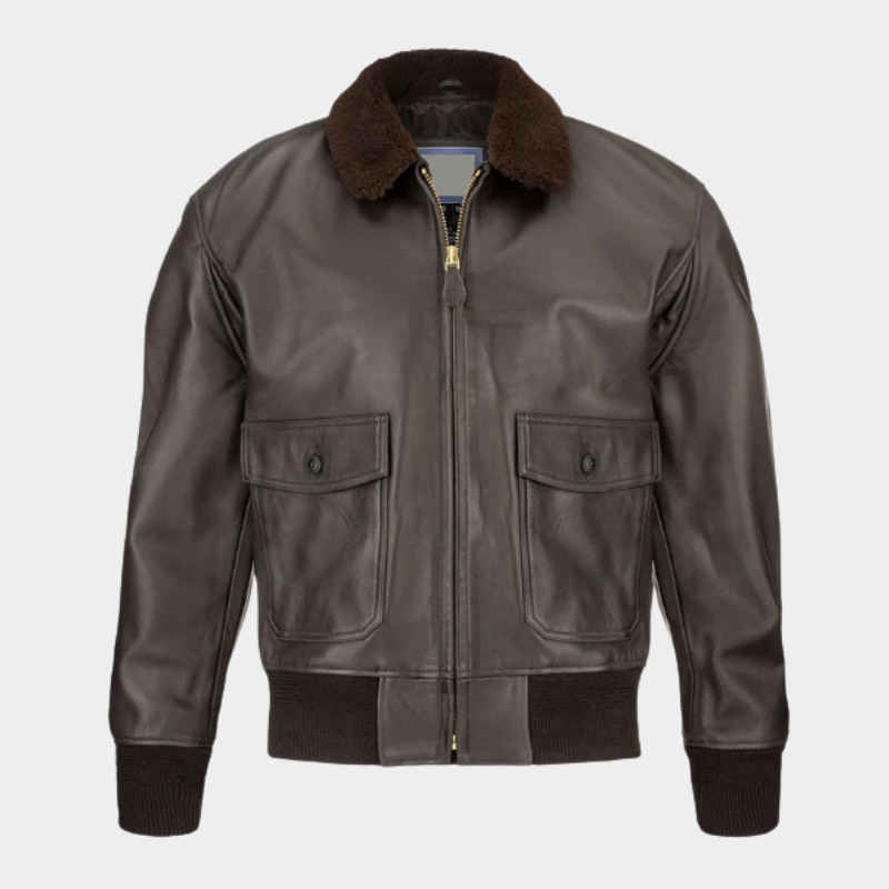 Men's Brown Cowhide G-1 Flight Leather Bomber Jacket
