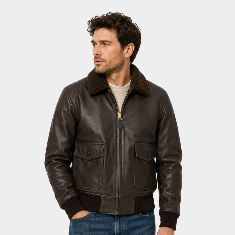 Men's Brown Cowhide G-1 Flight Leather Bomber Jacket