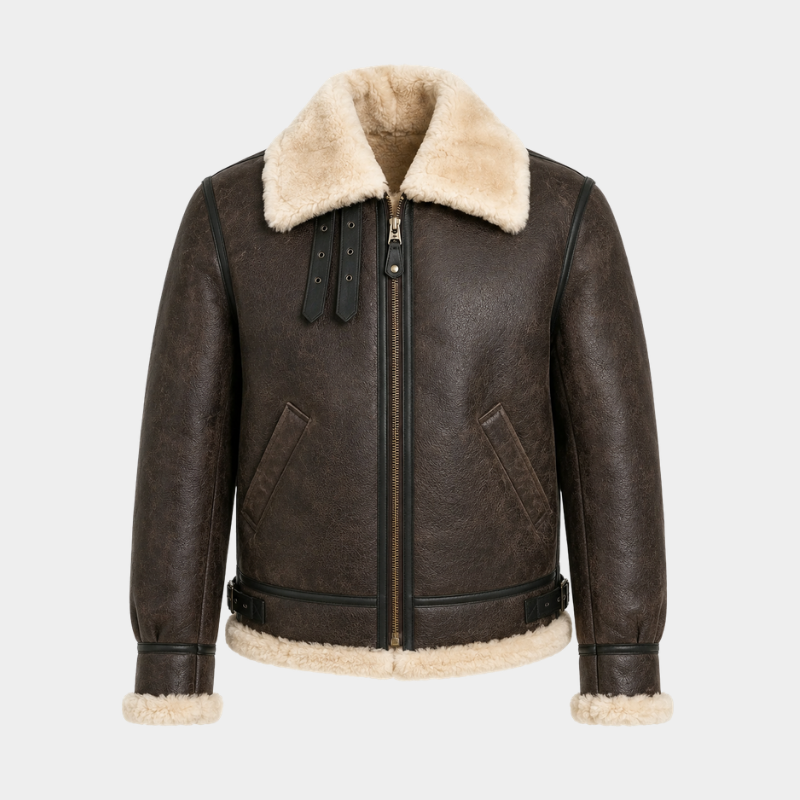 The Resident's Evil 4 Remake Leon Kennedy Men's Leather Jacket Sherpa Fur Brown