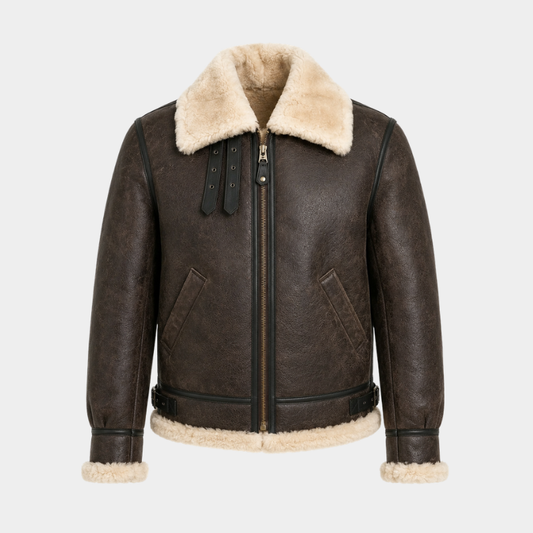 The Resident's Evil 4 Remake Leon Kennedy Men's Leather Jacket Sherpa Fur Brown