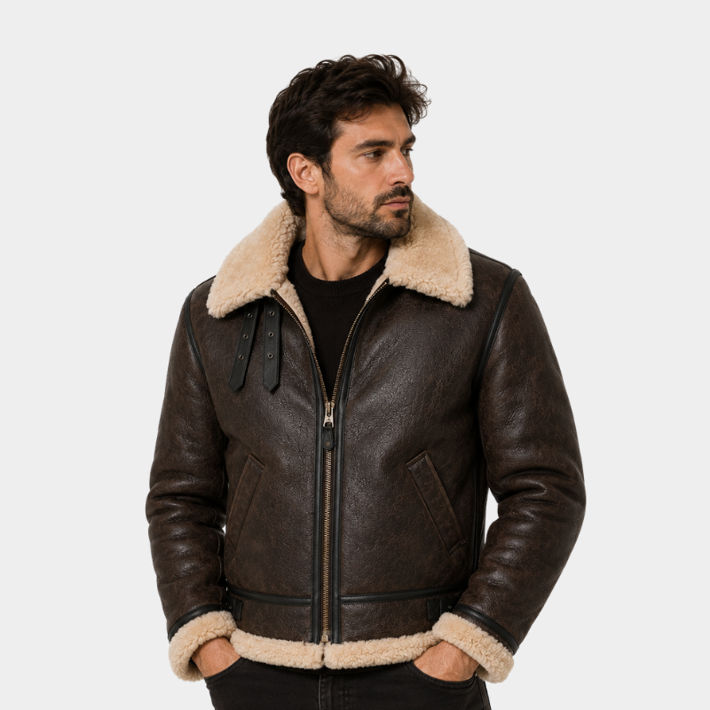 The Resident's Evil 4 Remake Leon Kennedy Men's Leather Jacket Sherpa Fur Brown
