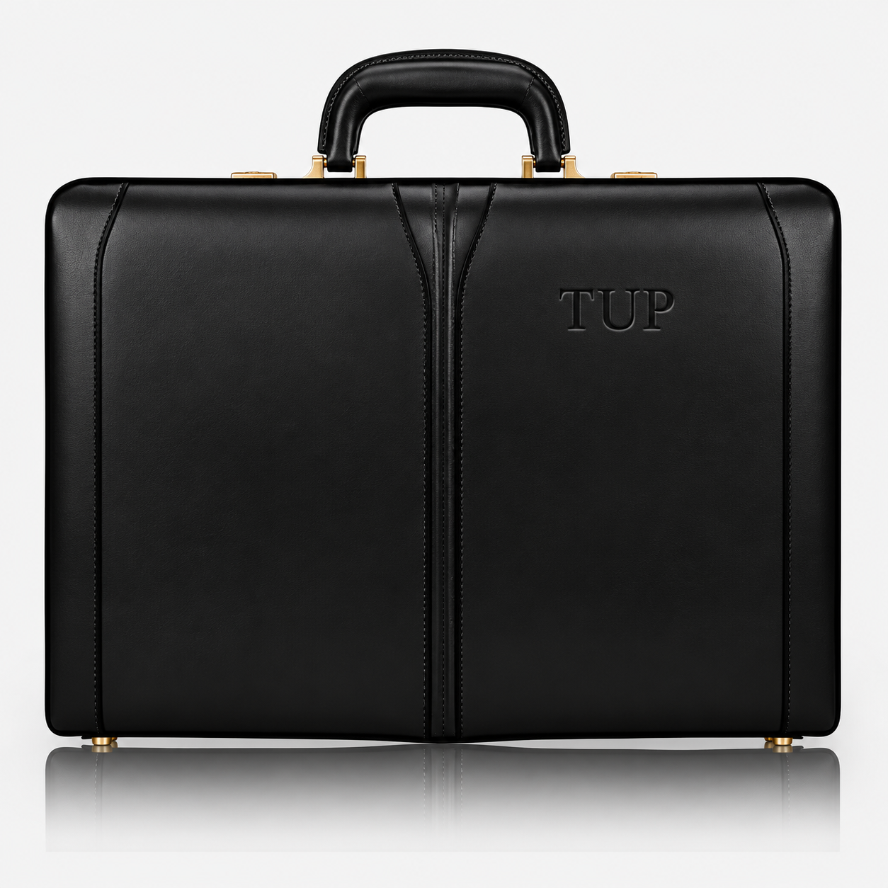 Black Belmont leather briefcase crafted from premium full-grain leather for business professionals.