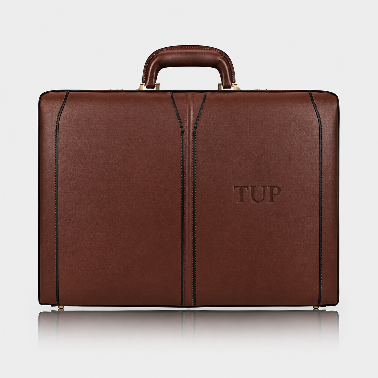 Belmont premium full-grain leather briefcase with structured executive design and top handle.