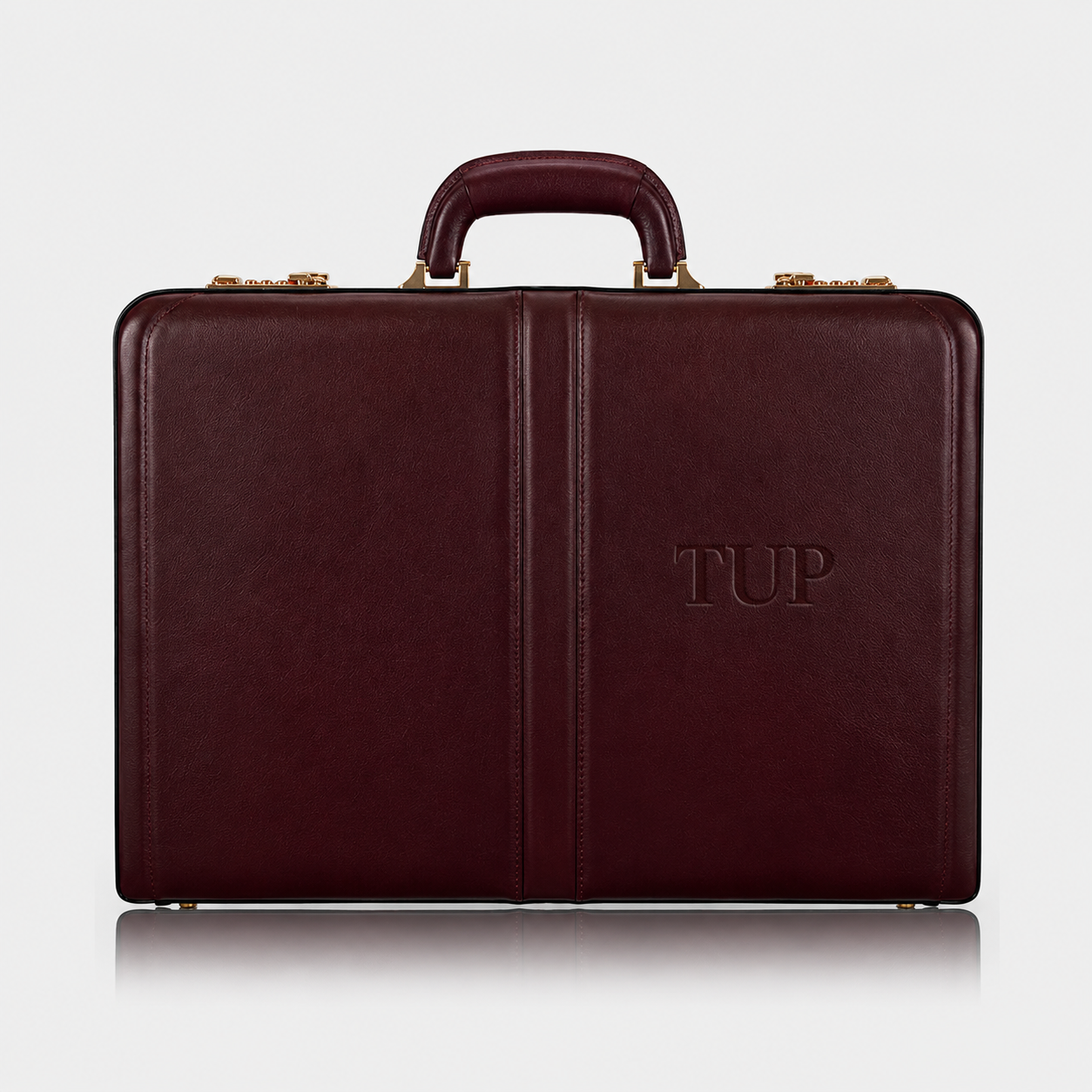 The Sovereign premium full-grain leather executive briefcase with structured design and top handle.