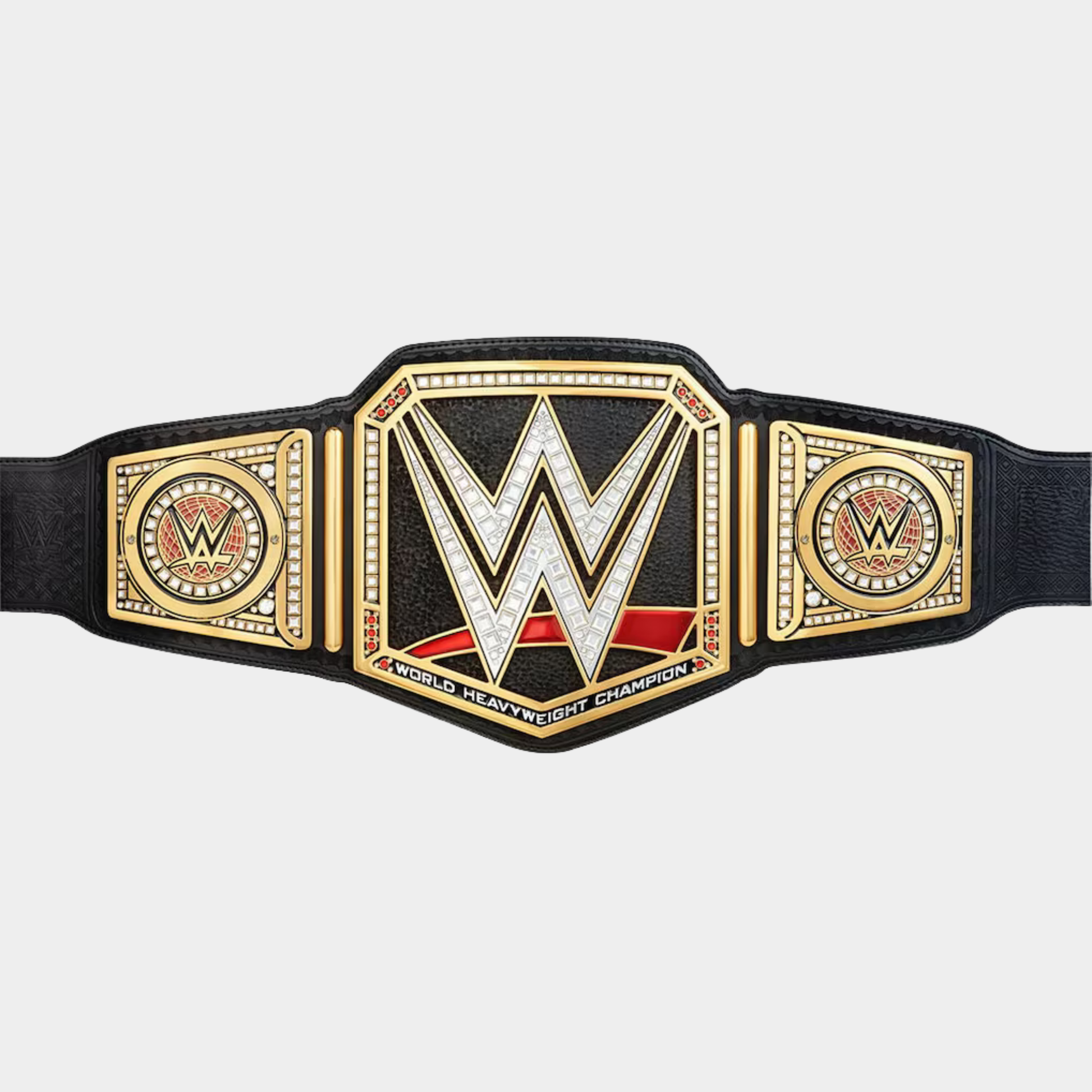 Premium rear leather strap with snap fasteners on The Dominion Heavyweight Championship belt