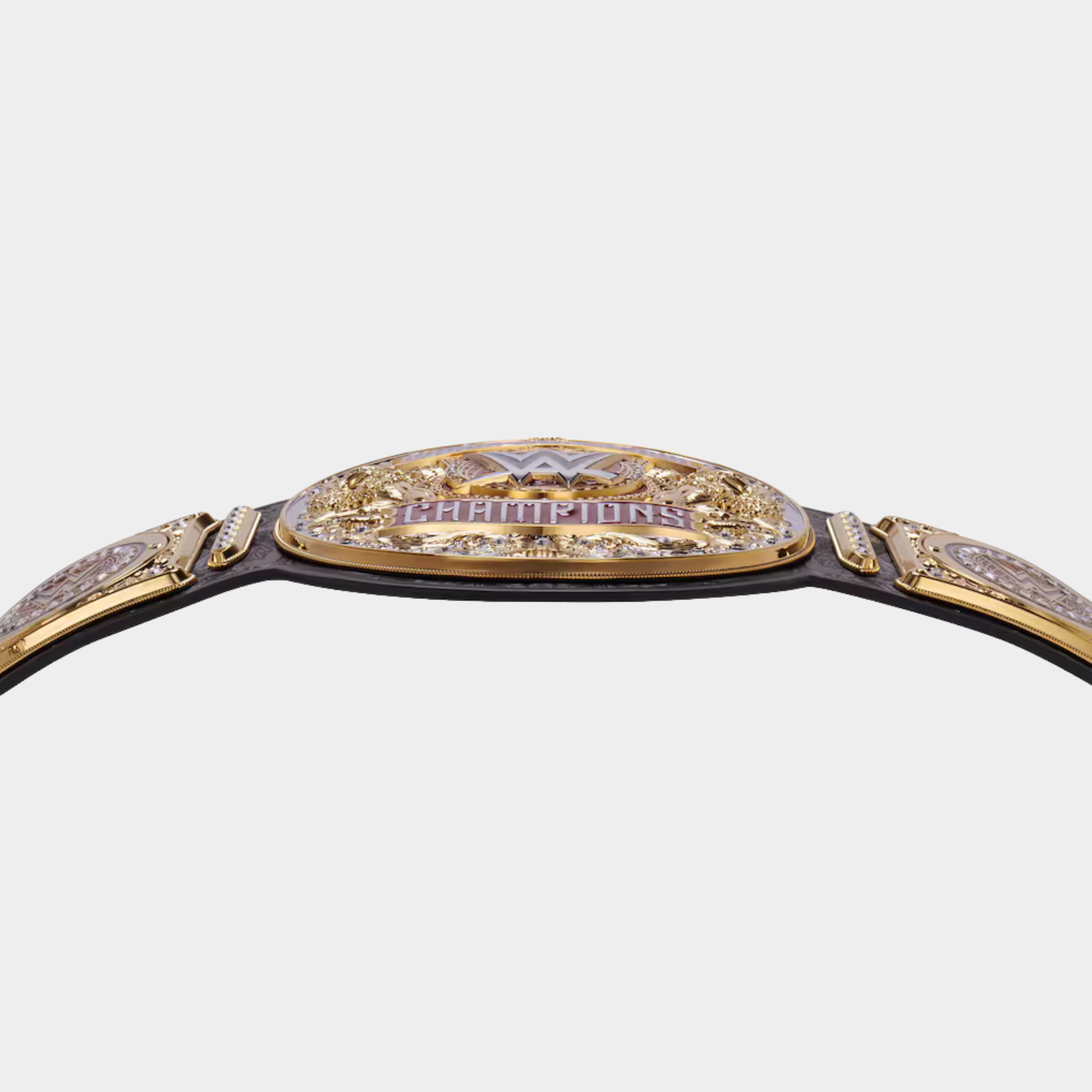 Detailed gold-plated center plate of The Dynasty Tag Team Championship collector belt