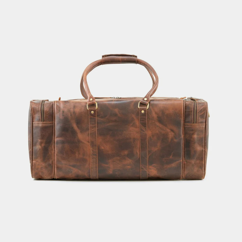 Premium leather overnight travel bag with adjustable shoulder strap