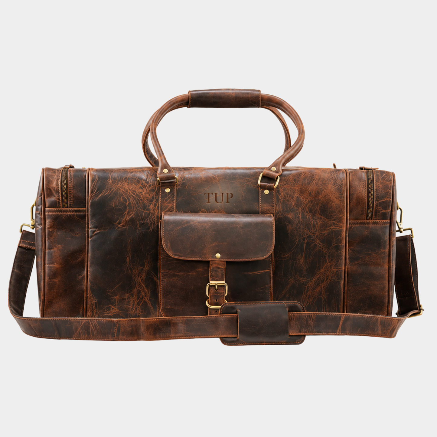 Vintage brown leather travel duffle bag handcrafted from premium leather