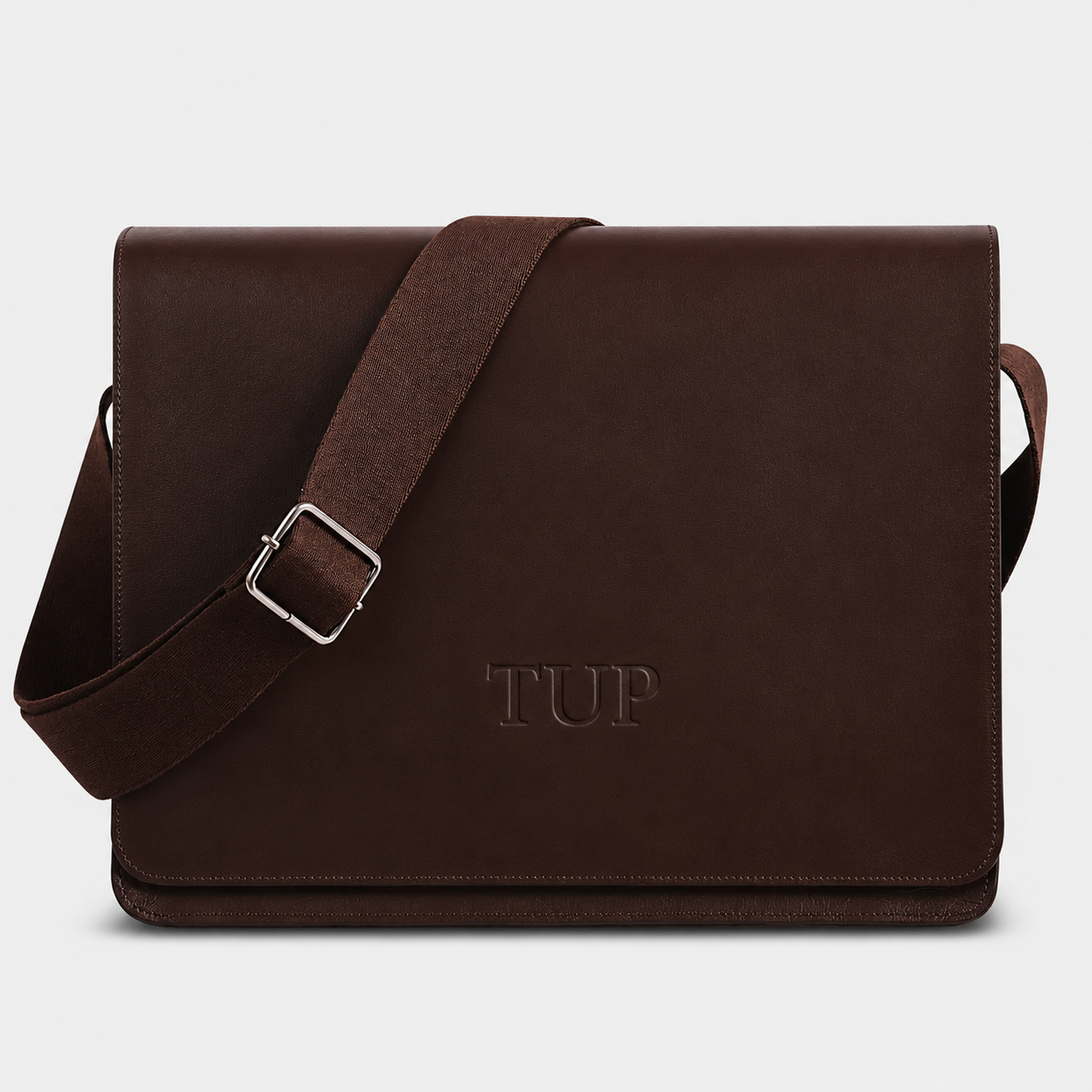 The Mercer full grain leather briefcase in dark brown with adjustable shoulder strap for business and office use