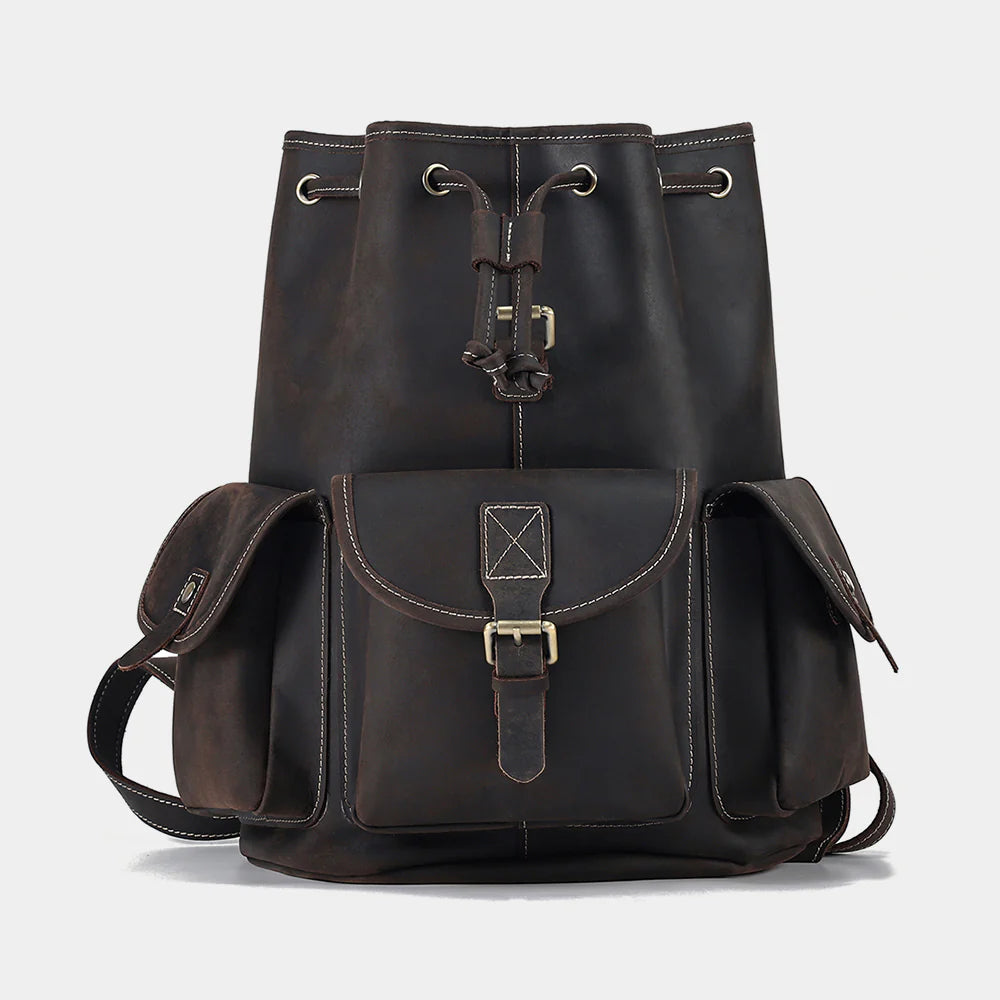 Professional wearing The Outlander leather backpack during business travel