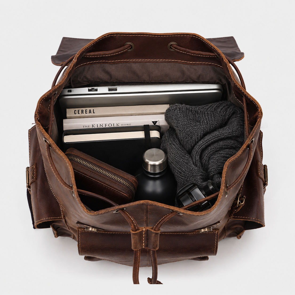 Interior of The Ranger backpack showing spacious laptop compartment and organizer pockets
