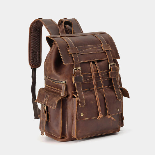 Side view of The Ranger leather backpack with adjustable shoulder straps