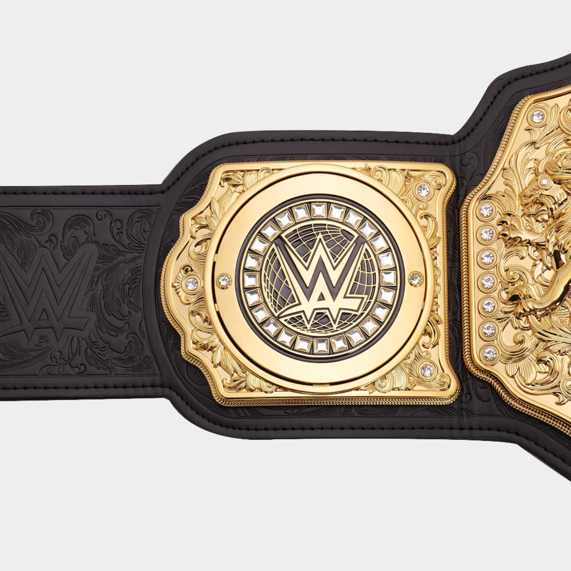 Detailed gold side plates of The Sovereign Championship Belt