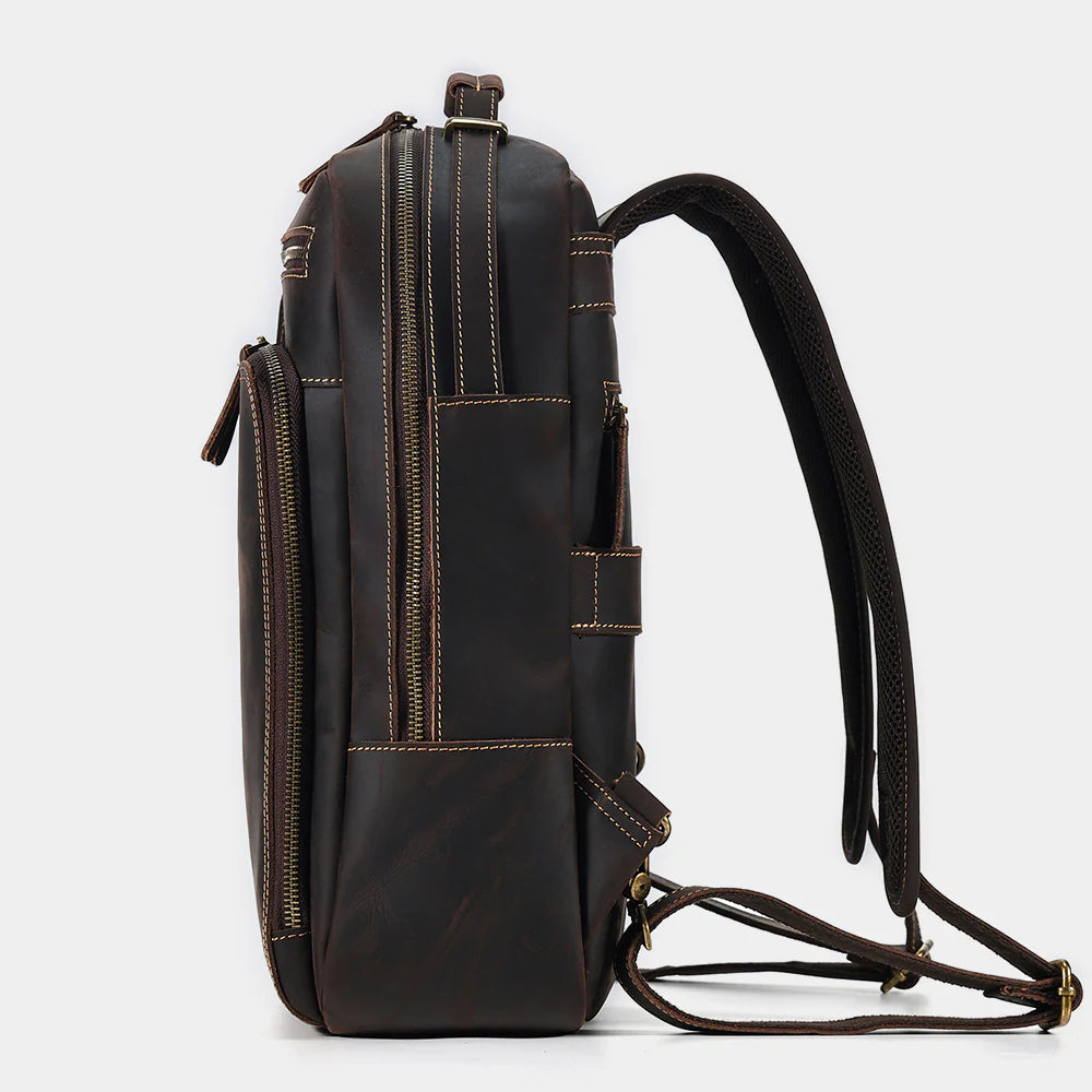 Lifestyle image of The Sterling leather backpack during everyday commuting
