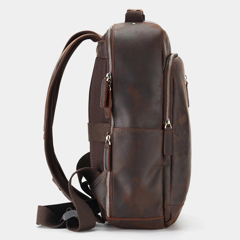 Dark brown version of The Sterling premium leather backpack