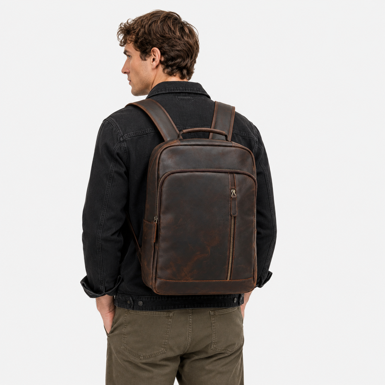 Lifestyle image of professional wearing The Sterling backpack for office and travel