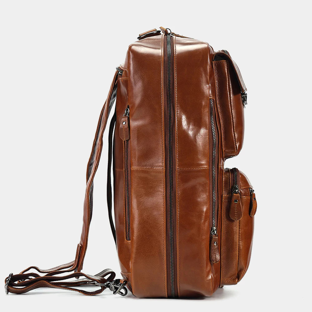 Rear luggage sleeve for attaching the leather bag to a rolling suitcase