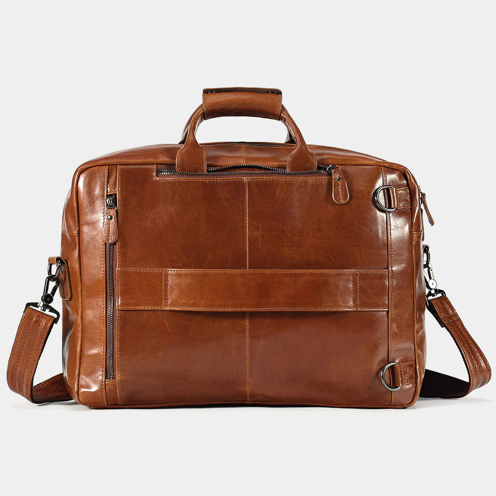 Convertible leather briefcase with removable messenger shoulder strap