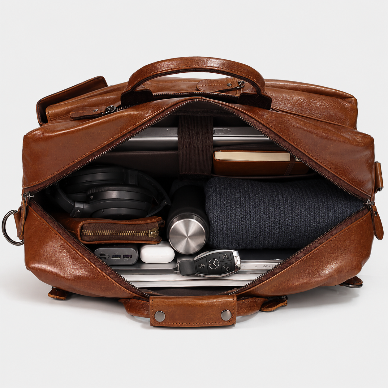 Interior organizer panel with laptop sleeve and business compartments